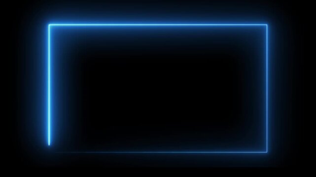 Animation of glowing neon rectangles transparent background. abstract glowing blue neon rectangle border frame.motion animated transparent background