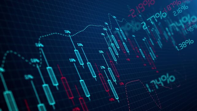 Forex candlestick chart moving on an exchange background. Investment index and trading