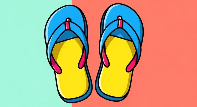 Blue Flip Flops on Colored Background.