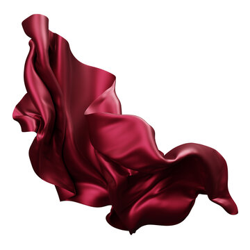 Burgundy silk fabric flowing isolated on transparent background 3D render
