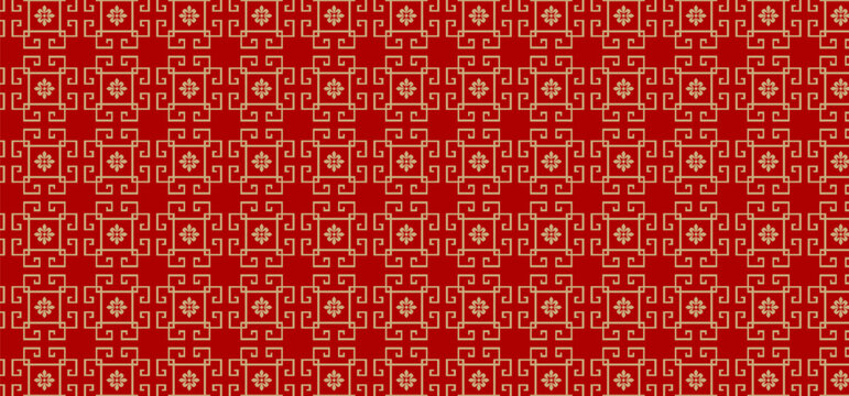 Red gorgeous design with golden Chinese floral pattern.