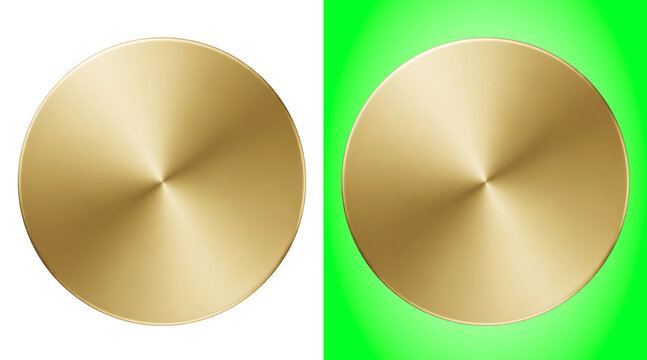 Shiny gold metallic circular button with radial texture