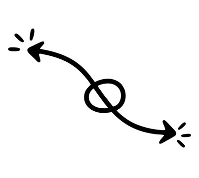 Doodle arrow, black left cursor element - dual position arrow with knot