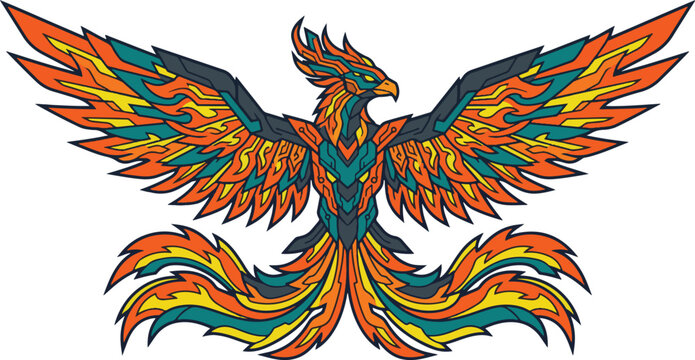 Flaming Phoenix Bird Rising T-Shirt Design, Mythical Firebird Mascot Vector Graphic