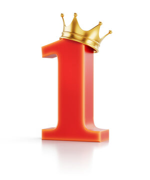First place trophy cup - First place number with golden crown. 3d rendering