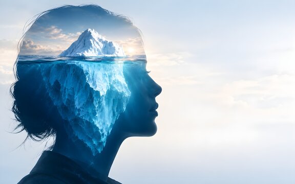 Human Mind Iceberg Concept with Hidden Layers of Thought