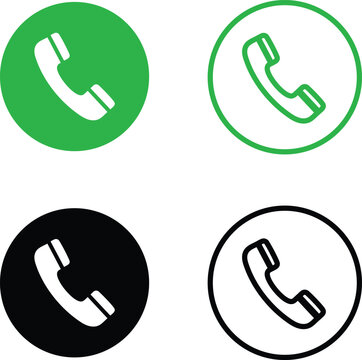 Minimal Phone Receiver Symbol Set Green Black Outline and Solid Communication Icons