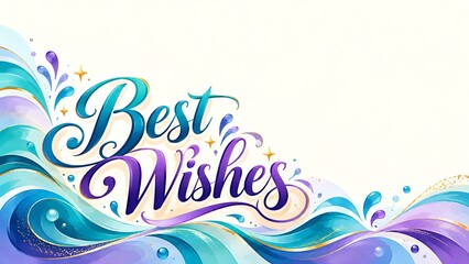 Naklejka premium Best wishes text with blue and purple flowing water splash waves design