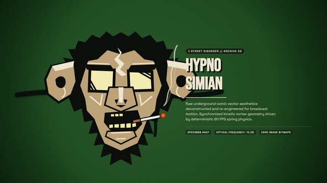 Stylized graphic monkey illustration with smoking cigarette and geometric tribal mask aesthetic design.