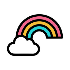 Fototapeta premium Colorful Rainbow Arching Over A Fluffy White Cloud Against A Bright Blue Sky