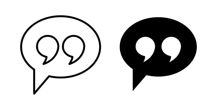 Quote Mark icon flat outline in black