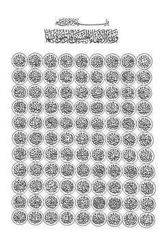 Asmaul Husna poster with 99 names of Allah in circles