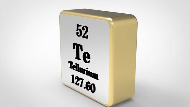 3D Rotating Tellurium Te Element From Periodic Table, 90 Degree Rotation, Scientific Chemistry Concept, 4K Clean Render
