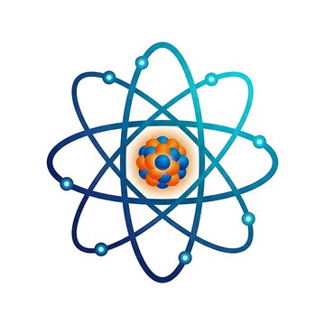 Detailed atomic structure model with colorful nucleus and surrounding electron orbits