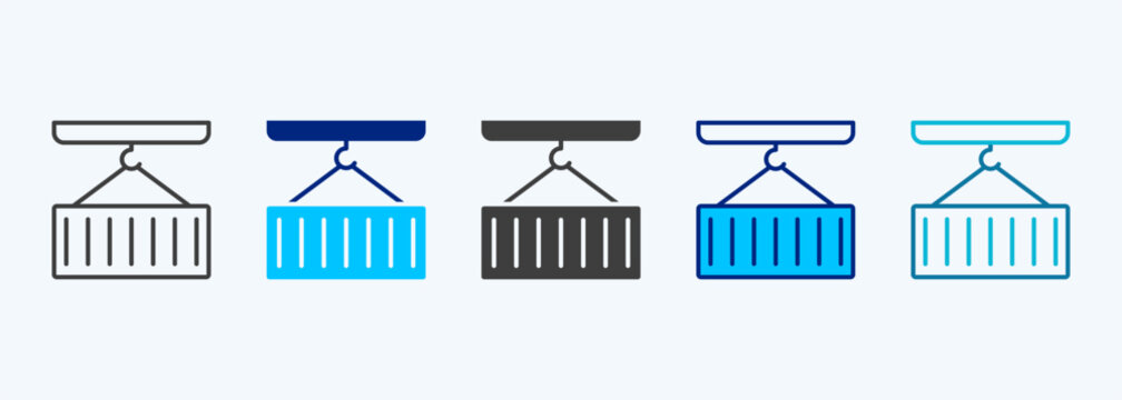 Container Loading Icon Pack in Multiple Styles. Container loading icon representing cargo handling, freight loading, and shipping operations. Vector Illustration.