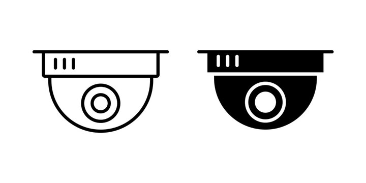 Dome cctv camera icon flat outline in black