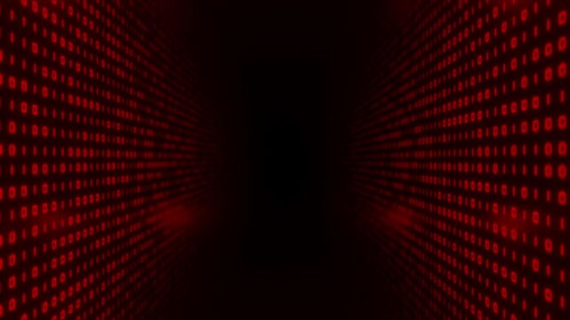 Animated red color computer programming binary code sci fi tunnel futuristic design black seamless technology background