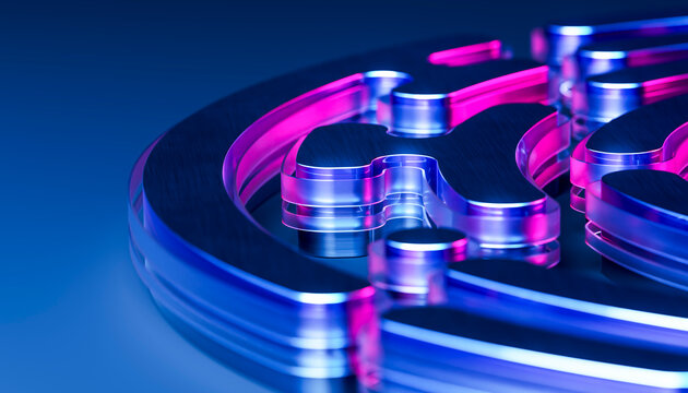 Glossy Blue and Pink Fingerprint Curves with Reflective Clear Borders 3D Illustration
