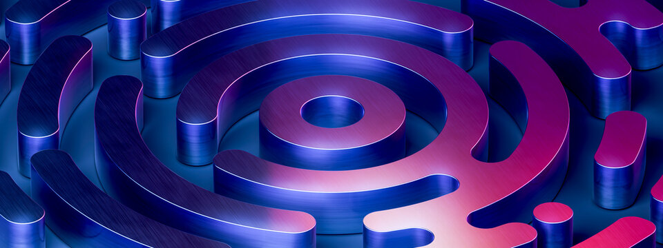 Purple and Blue Metallic Fingerprint Ridges with Circular Center 3D Illustration