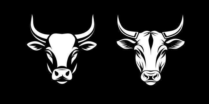 Minimalist cow head emblem symbol for dairy farm