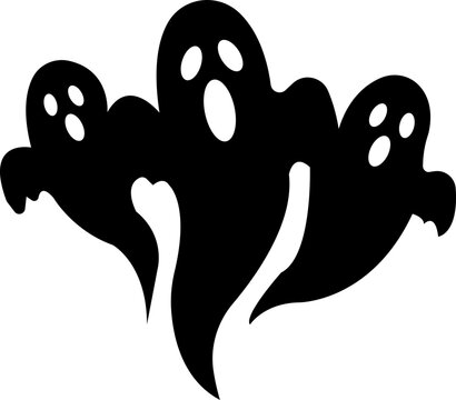 Halloween ghost phantom spirit horror icon in black flat and line style editable creepy spooky elements isolated on transparent background for holiday design vector symbol