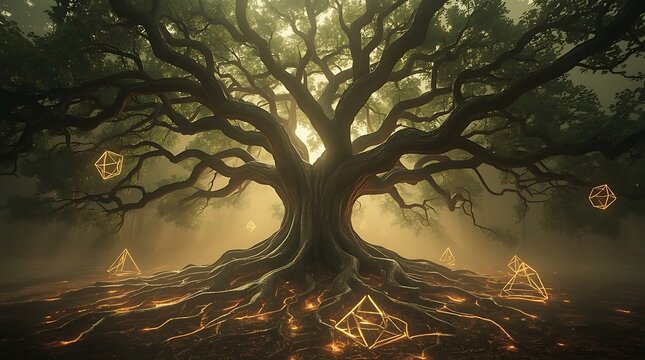Abstract Cinematic Artwork of a Glowing Tree