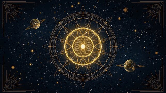 Golden Celestial Orb in Abstract Universe