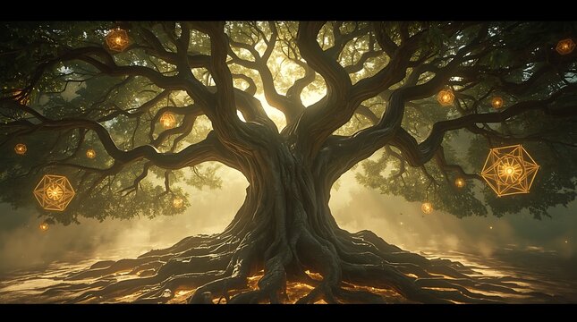 Majestic Ancient Tree with Radiant Roots