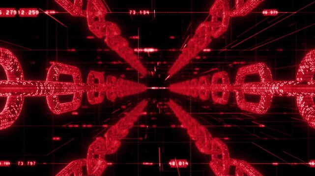 Animated red color big data analytics binary code network data hi tech design flow AI technology background