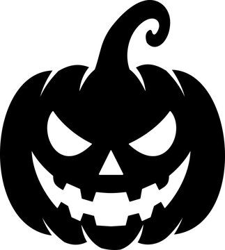 Jack o lantern halloween pumpkin icon in black flat and line style editable halloween spooky carved face elements isolated on transparent background vector graphic symbol
