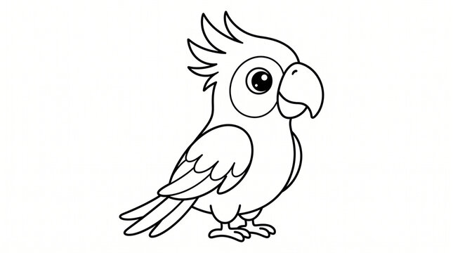 A cartoon parrot standing outline depicts a whimsical bird illustration with a white background