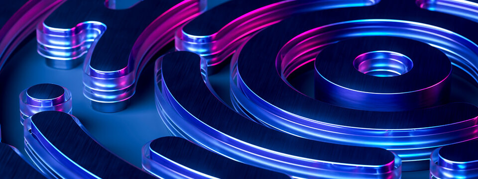 Curved Glass Architecture and Circular Details in a Science Fiction Setting 3D Illustration