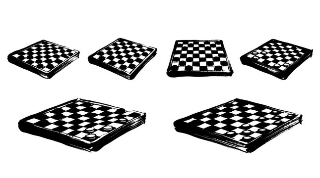 checkers set , Japanese ink brush painting set PNG