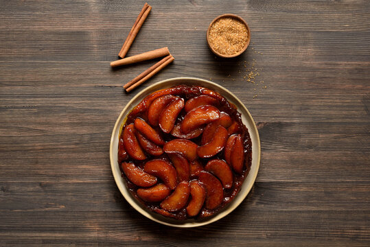 Apple tarte Tatin with sweet caramelized red apples and sugar caramel