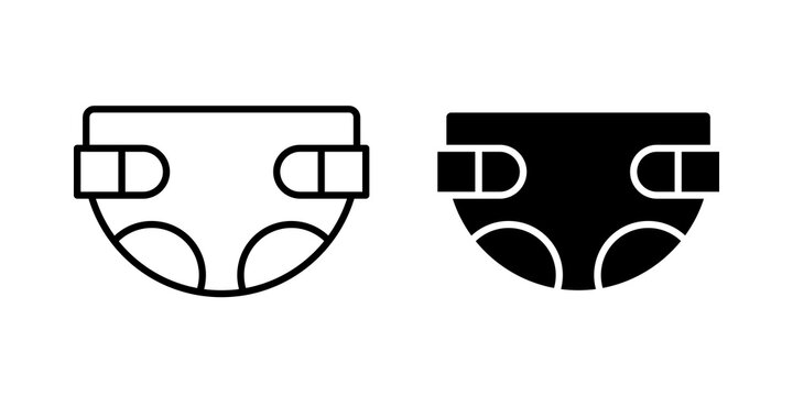 Baby diaper icon flat outline in black