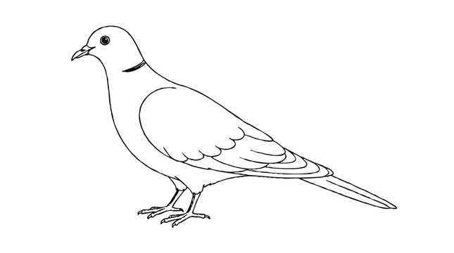 Dove-family bird in side view facing left, with a sleek body, a dark collar band, rounded wing coverts and a long narrow tail, a vector icon for birdwatching guides.