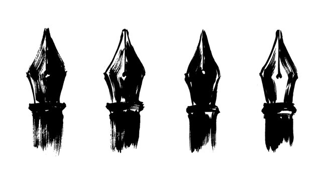 fountain pen nib , Japanese ink brush painting set PNG