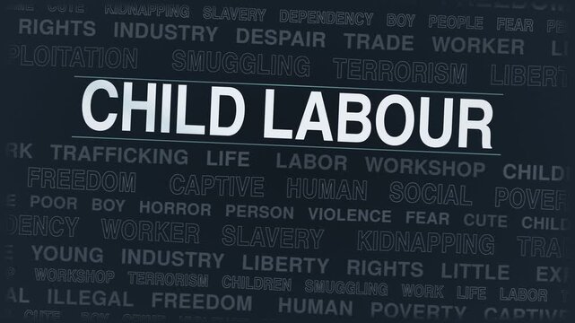 Child labour animated kinetic motion, text design animation, seamless loop