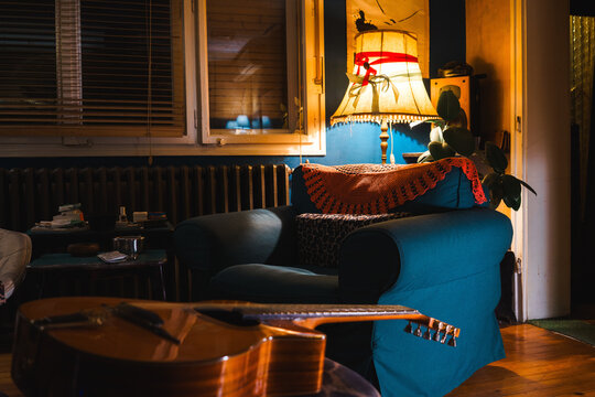 Gypsy jazz acoustic guitar in the living room