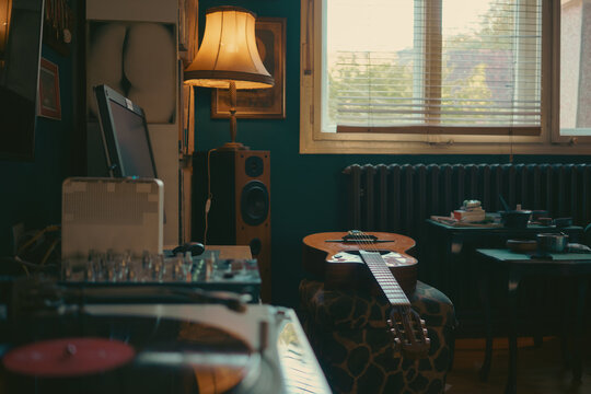 Gypsy jazz acoustic guitar in the living room