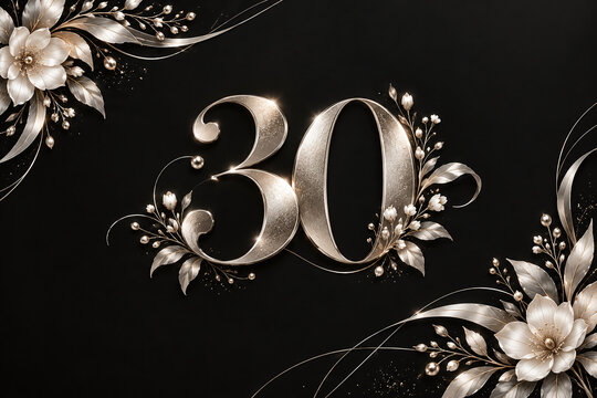 Elegant Silver 30th Birthday Floral Design