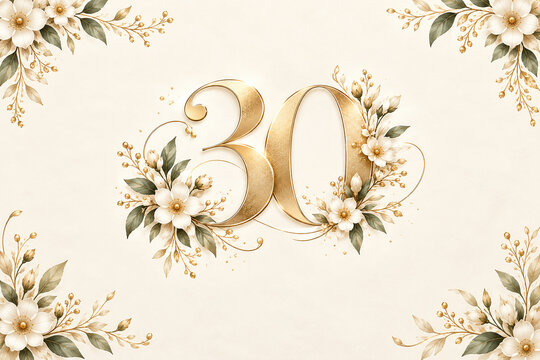 Elegant Gold 30th Birthday Floral Frame