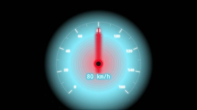Digital holographic speedometer hud display showing changing velocity metrics on dark background graphic interface