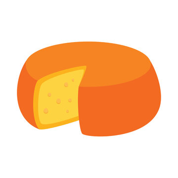 wheel of hard cheese with holes isolated on white