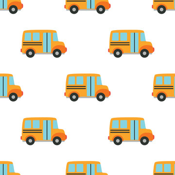 school bus cartoon seamless pattern