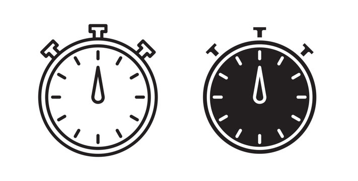 Stopwatch icon flat outline in black