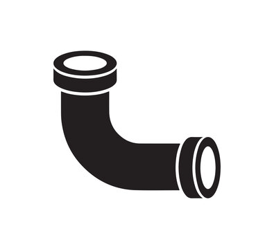 Black silhouette icon of a curved pipe fitting isolated on a plain white background for plumbing