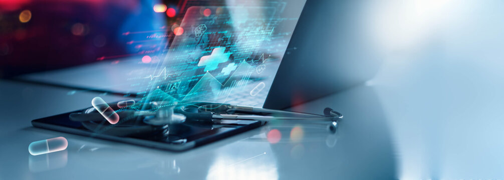 Healthcare and medical business graph and data of growth on digital dashboard, Use Ai health analytics improvement for medical business and development of medicare and data realtime long-term.
