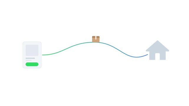 Minimal package delivery line from checkout to home animation