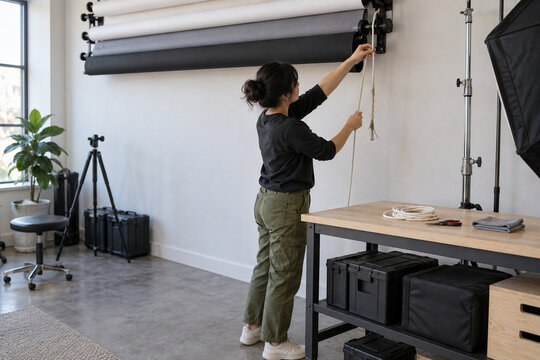 replaces a frayed pull cord on a manual backdrop roller at a low